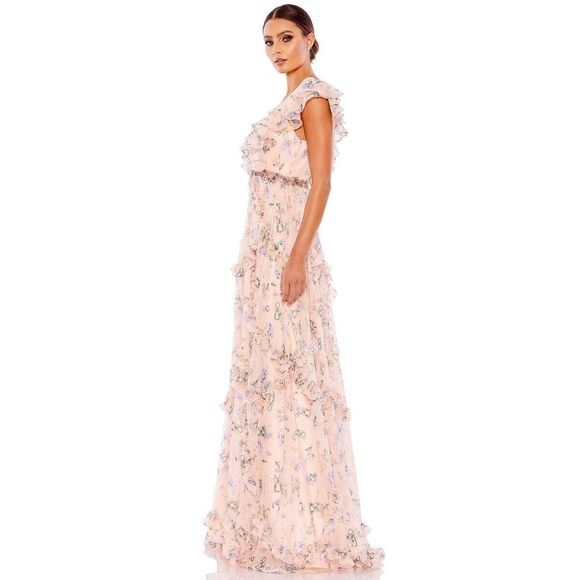 New Mac Ieena Duggal 68090 - Plunging V-Neck Floral Evening Gown Size 2 - Picture 2 of 12